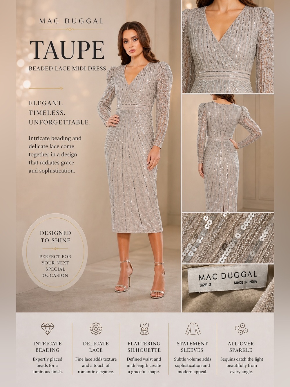PRICE DROP Mac Duggal Lace Midi Dress Size 2 Elegant Wedding Guest Formal NWT